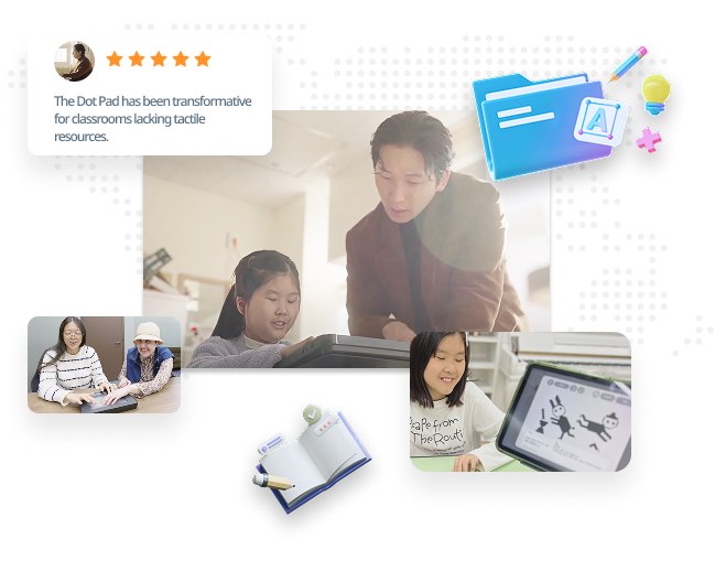 교사가 학생에게 닷패드를 설명하는 장면